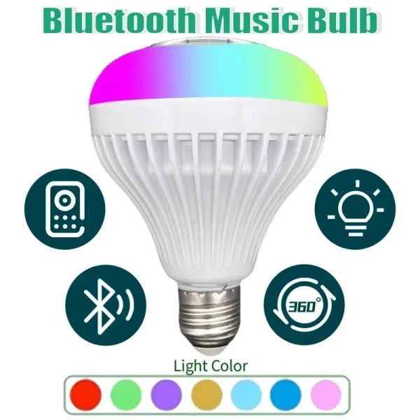 Wireless Smart Light Bulb LED Bluetooth Speaker with Remote Control, RGB color Changing Speaker Music Light Bulb with Built-in